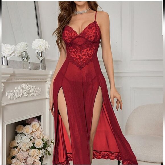 Lingerie Sleepwear burgundy lace and mesh nwt size 18W - Picture 6 of 14